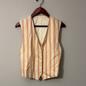 Source Unknown Beige and Coral Striped Vest